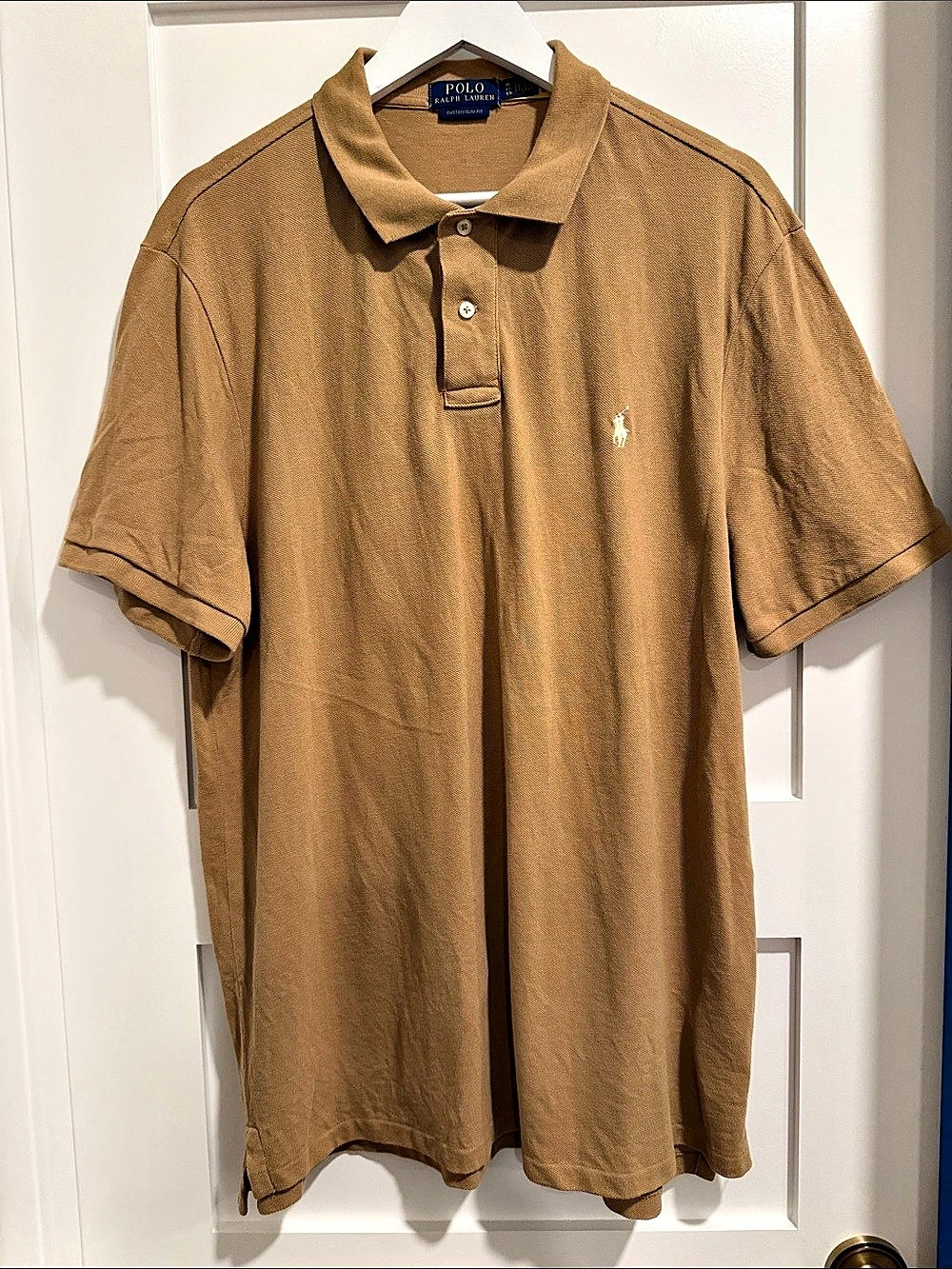 Polo Ralph Lauren Custom Slim Fit Cotton Mesh Polo Shirt Brown XL